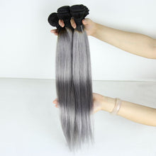 Load image into Gallery viewer, Luxury Dark Roots Grey Silky Straight Brazilian Virgin Hair Extensions 7A Weave
