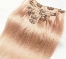 Load image into Gallery viewer, Luxury Clip In Human Hair Extensions Rose Gold Remy Straight Pink 7pcs 120g
