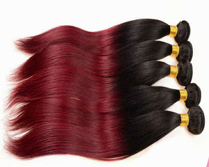 Luxury Straight Peruvian Burgundy Red Ombre #99J Virgin Human Hair Extensions