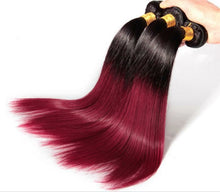 Load image into Gallery viewer, Luxury Straight Peruvian Burgundy Red Ombre #99J Virgin Human Hair Extensions
