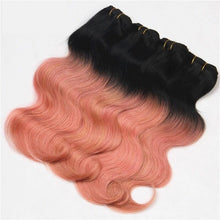Load image into Gallery viewer, Luxury Peruvian Pink Rose Gold Ombre Body Wave Virgin Human Hair Extensions
