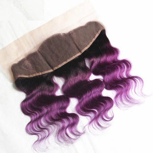 Luxury Brazilian Body Wave Purple Dark Roots Hair Extensions + 13x4 Frontal