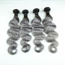 Load image into Gallery viewer, Luxury Dark Roots Grey Body Wave Peruvian Virgin Human Hair Extensions 7A
