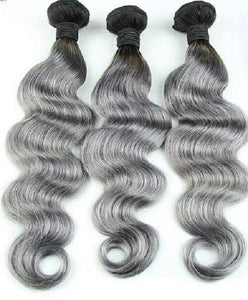 Luxury Dark Roots Grey Body Wave Peruvian Virgin Human Hair Extensions 7A