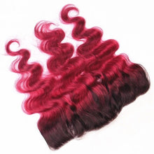 Load image into Gallery viewer, Luxury Brazilian Body Wave Burgundy 99J Dark Root Hair Extensions + 13x4 Frontal
