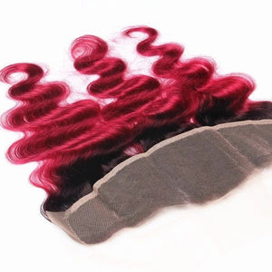 Luxury Brazilian Body Wave Burgundy 99J Dark Root Hair Extensions + 13x4 Frontal