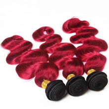 Load image into Gallery viewer, Luxury Brazilian Body Wave Burgundy 99J Dark Root Hair Extensions + 13x4 Frontal
