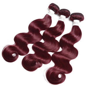 Luxury Peruvian Burgundy Red #99J Body Wave Virgin Human Hair Extensions 10A
