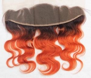 Luxury Brazilian Body Wave Orange Red #350 Dark Roots Hair Extensions + Frontal