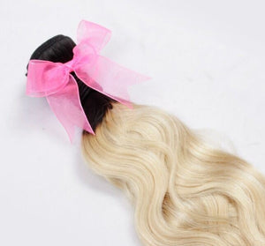 Luxury Dark Roots Brazilian Bleach Blonde #613 Natural Wave Hair Extensions
