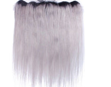 Load image into Gallery viewer, Luxury Silky Straight Peruvian Dark Roots Grey 13x4 Lace Frontal 13x4 Virgin Hair 7A
