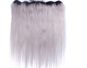 Luxury Silky Straight Peruvian Dark Roots Grey 13x4 Lace Frontal 13x4 Virgin Hair 7A