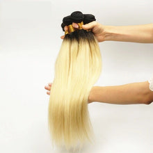 Load image into Gallery viewer, Luxury Dark Roots Peruvian Bleach Blonde #613 Straight Virgin Hair Extensions
