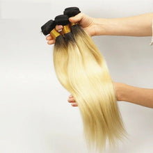 Load image into Gallery viewer, Luxury Dark Roots Peruvian Bleach Blonde #613 Straight Virgin Hair Extensions
