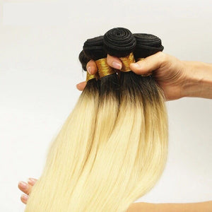 Luxury Dark Roots Peruvian Bleach Blonde #613 Straight Virgin Hair Extensions