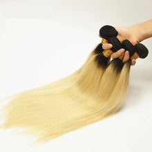 Load image into Gallery viewer, Luxury Dark Roots Peruvian Bleach Blonde #613 Straight Virgin Hair Extensions
