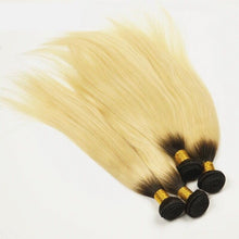 Load image into Gallery viewer, Luxury Dark Roots Peruvian Bleach Blonde #613 Straight Virgin Hair Extensions
