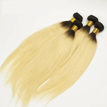 Load image into Gallery viewer, Luxury Dark Roots Peruvian Bleach Blonde #613 Straight Virgin Hair Extensions
