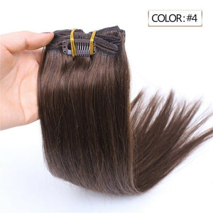 Luxury Clip In Human Hair Extensions #4 Chocolate Brown Remy Straight 7pcs 100g