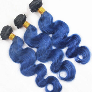 Luxury Brazilian Body Wave Royal Blue Dark Roots Hair Extensions + 13x4 Frontal