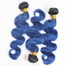 Load image into Gallery viewer, Luxury Brazilian Body Wave Royal Blue Dark Roots Hair Extensions + 13x4 Frontal
