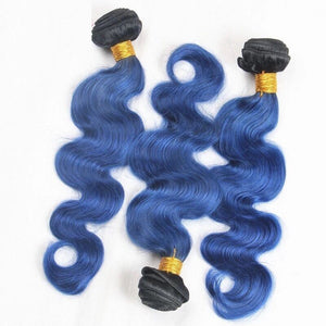 Luxury Brazilian Body Wave Royal Blue Dark Roots Hair Extensions + 13x4 Frontal