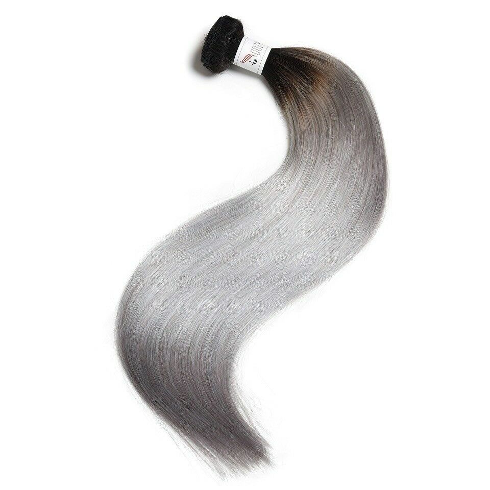 Luxury 100g Peruvian Human Hair Extensions #1b/Grey Silver Gray Ombre Straight