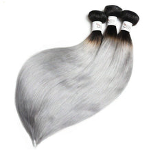Load image into Gallery viewer, Luxury 100g Peruvian Human Hair Extensions #1b/Grey Silver Gray Ombre Straight

