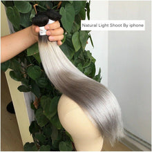 Load image into Gallery viewer, Luxury 100g Peruvian Human Hair Extensions #1b/Grey Silver Gray Ombre Straight
