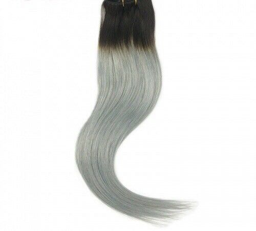 Luxury Clip In Human Hair Extensions #1B/Grey Silver Remy Ombre