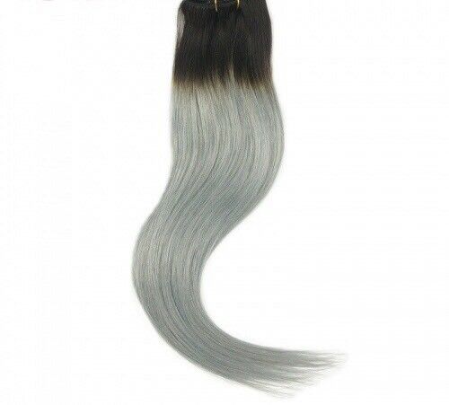 Luxury Clip In Human Hair Extensions #1B/Grey Silver Remy Ombre 7pcs 120g