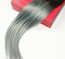 Load image into Gallery viewer, Luxury Clip In Human Hair Extensions #1B/Grey Silver Remy Ombre 7pcs 120g
