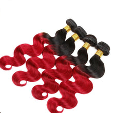 Load image into Gallery viewer, Luxury Body Wave Brazilian Hot Red Ombre Virgin Human Hair Weft Extensions
