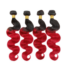 Load image into Gallery viewer, Luxury Body Wave Brazilian Hot Red Ombre Virgin Human Hair Weft Extensions
