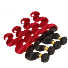 Load image into Gallery viewer, Luxury Body Wave Brazilian Hot Red Ombre Virgin Human Hair Weft Extensions
