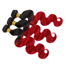 Load image into Gallery viewer, Luxury Body Wave Brazilian Hot Red Ombre Virgin Human Hair Weft Extensions
