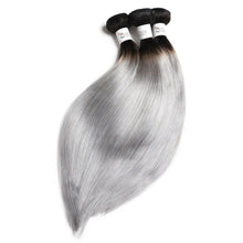 Load image into Gallery viewer, Luxury Peruvian Dark Roots Grey Gray Silver Straight Human Hair Extensions 10A
