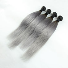 Load image into Gallery viewer, Luxury Dark Roots Grey Silky Straight Peruvian Virgin Hair Extensions 7A Weave
