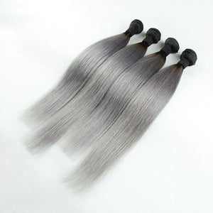 Luxury Dark Roots Grey Silky Straight Peruvian Virgin Hair Extensions 7A Weave