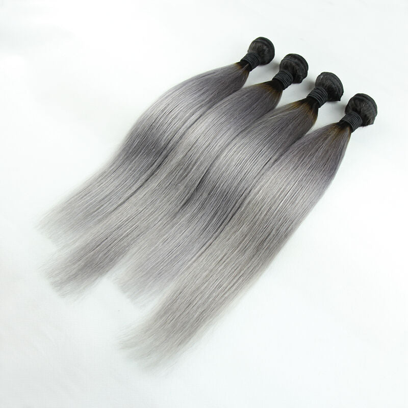 Luxury Dark Roots Grey Silky Straight Peruvian Virgin Hair Extensions 7A Weave