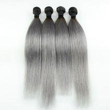 Load image into Gallery viewer, Luxury Dark Roots Grey Silky Straight Peruvian Virgin Hair Extensions 7A Weave

