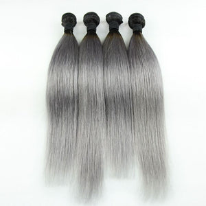 Luxury Dark Roots Grey Silky Straight Peruvian Virgin Hair Extensions 7A Weave