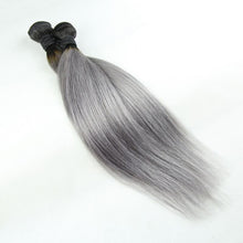 Load image into Gallery viewer, Luxury Dark Roots Grey Silky Straight Peruvian Virgin Hair Extensions 7A Weave
