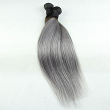 Load image into Gallery viewer, Luxury Dark Roots Grey Silky Straight Peruvian Virgin Hair Extensions 7A Weave
