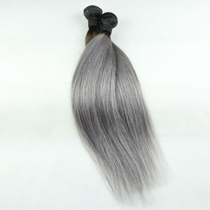 Luxury Dark Roots Grey Silky Straight Peruvian Virgin Hair Extensions 7A Weave