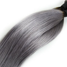Load image into Gallery viewer, Luxury Dark Roots Grey Silky Straight Peruvian Virgin Hair Extensions 7A Weave
