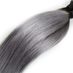 Luxury Dark Roots Grey Silky Straight Peruvian Virgin Hair Extensions 7A Weave