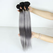 Load image into Gallery viewer, Luxury Dark Roots Grey Silky Straight Peruvian Virgin Hair Extensions 7A Weave

