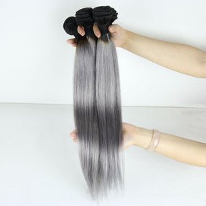 Luxury Dark Roots Grey Silky Straight Peruvian Virgin Hair Extensions 7A Weave