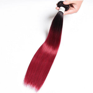 Luxury Peruvian #1b/99j Burgundy Red Ombre Straight Human Hair Extensions 10A